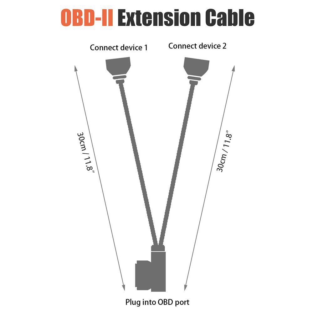 1ft 30cm OBD2 16 Pin Right Angle Splitter Y Cable Mann to 2 Weibliche Y Splitter Verlängerungskabel
