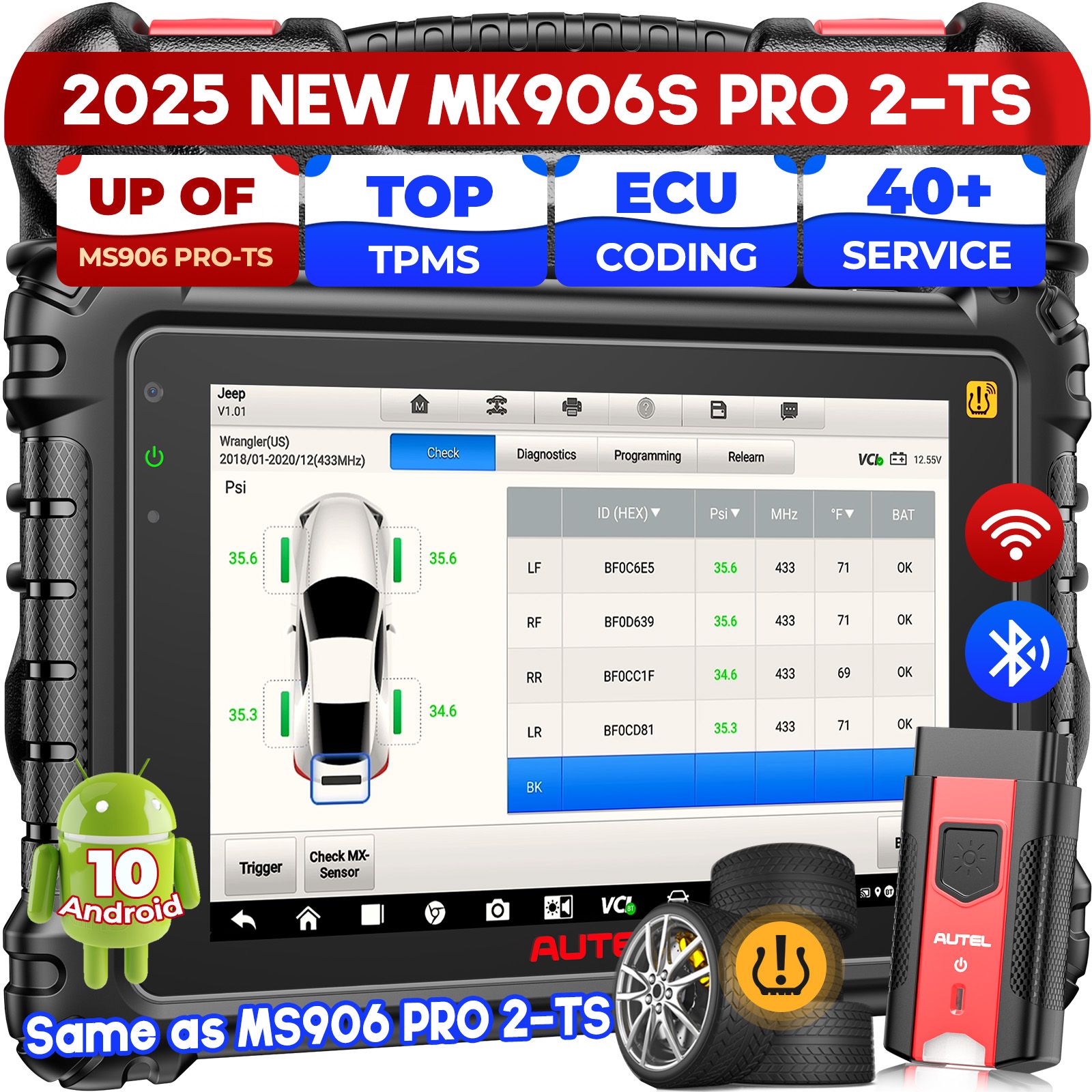 Autel MaxiCOM MK906S PRO II -TS TPMS Diagnostic Scanner with ECU Coding, Bi-directional Control, and 2 Free Autel TPMS MX-Sensor