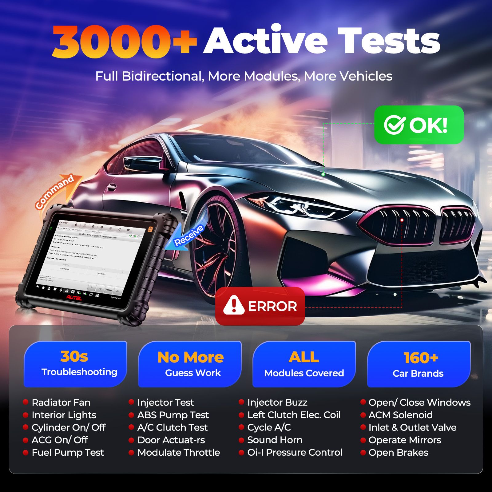 Autel MaxiCOM MK906S PRO II -TS TPMS Diagnostic Scanner with ECU Coding, Bi-directional Control, and 2 Free Autel TPMS MX-Sensor