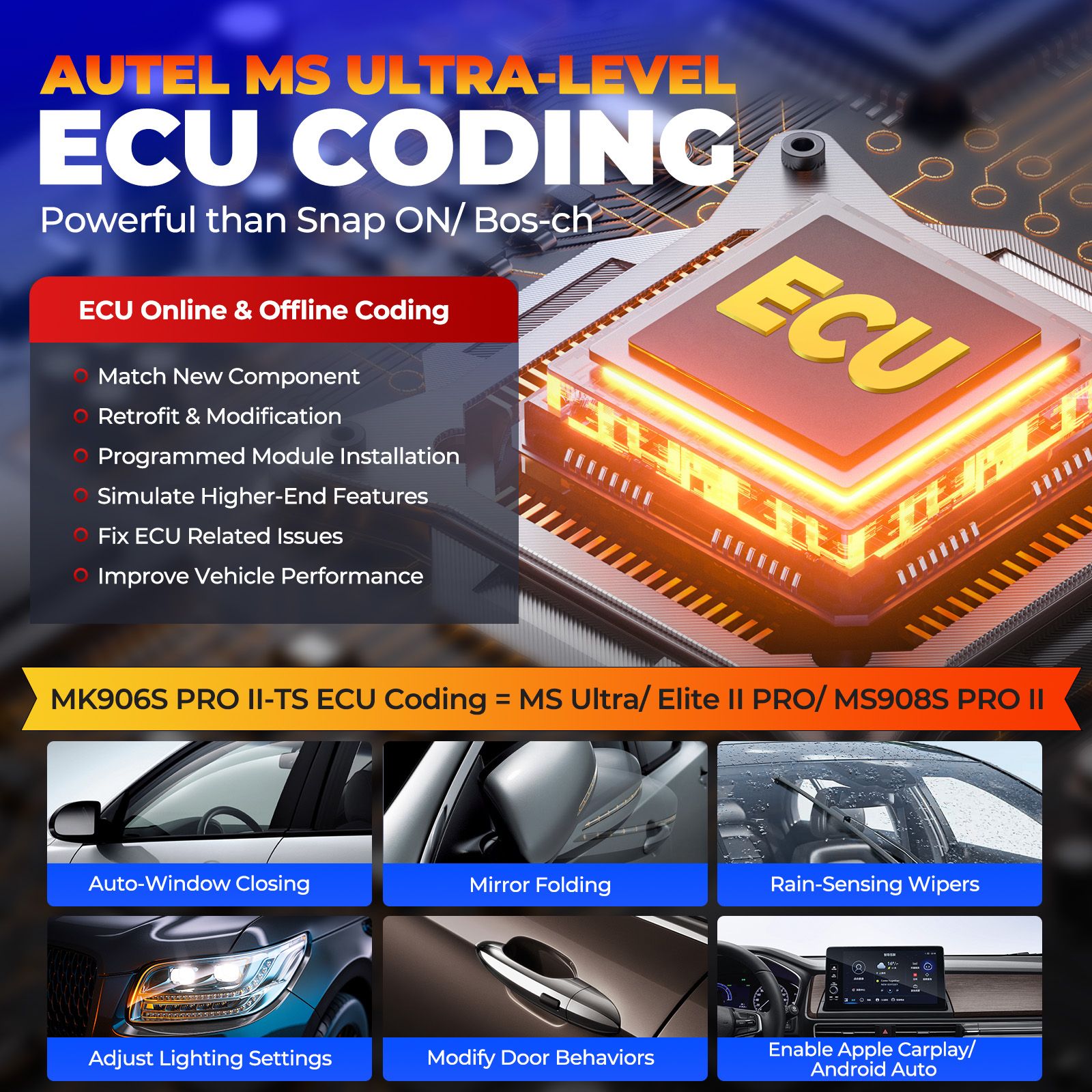 Autel MaxiCOM MK906S PRO II -TS TPMS Diagnostic Scanner with ECU Coding, Bi-directional Control, and 2 Free Autel TPMS MX-Sensor