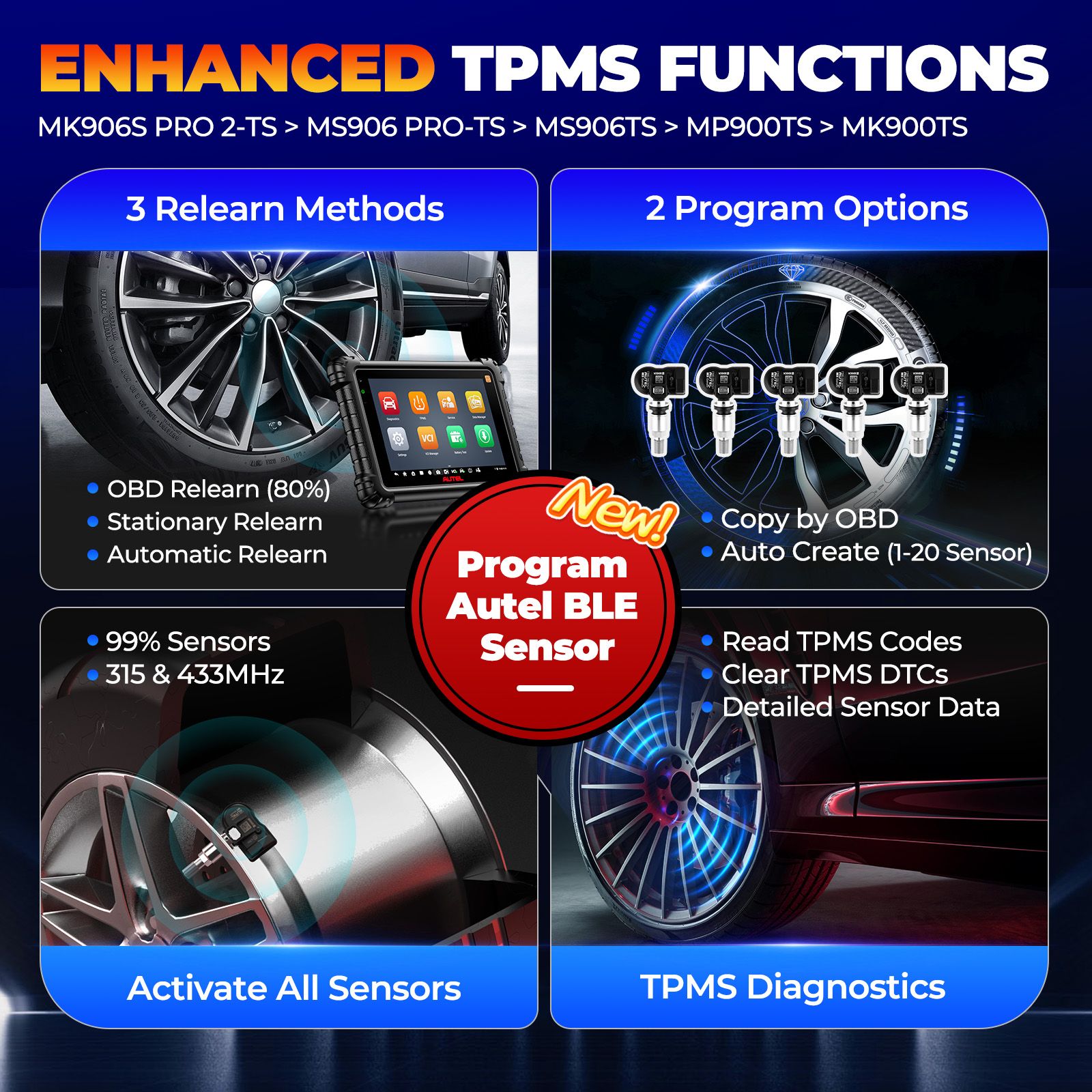 Autel MaxiCOM MK906S PRO II -TS TPMS Diagnostic Scanner with ECU Coding, Bi-directional Control, and 2 Free Autel TPMS MX-Sensor