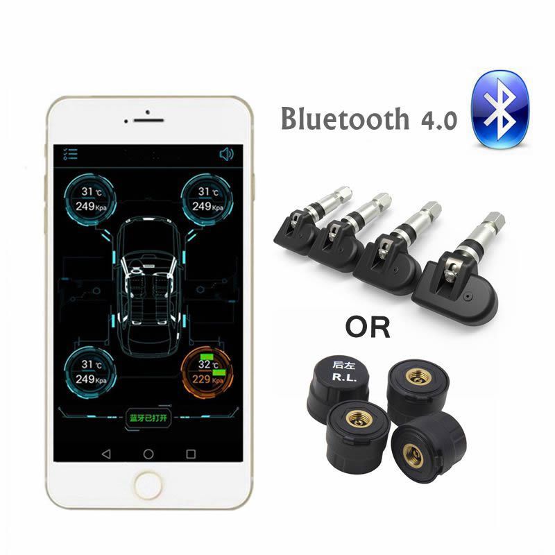 Neues TPMS Bluetooth 4.0 Tire Pressure Monitor System 4 intern/extern Sensor Works Android/iOS Mobile Phone APP Display