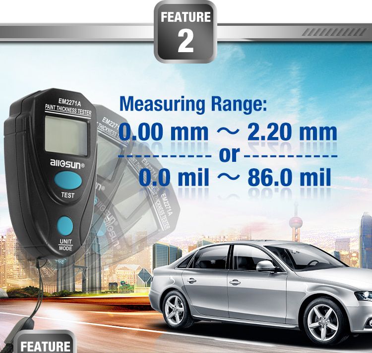 EM2271A Digital Thickness Gauge Coating Meter Fe/NFe 0,00-2.20mm für Car Thickness Meter Russisches Handbuch