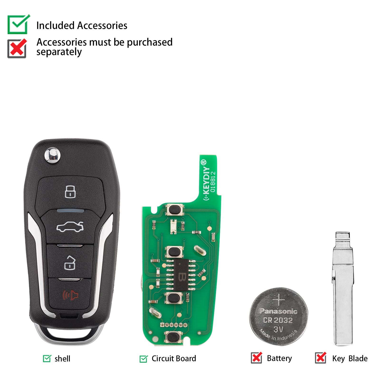 KEYDIY KD B12-4 Flip Universal Remote Key Type 3+1 Buttons for Ford Type 5pcs/lot