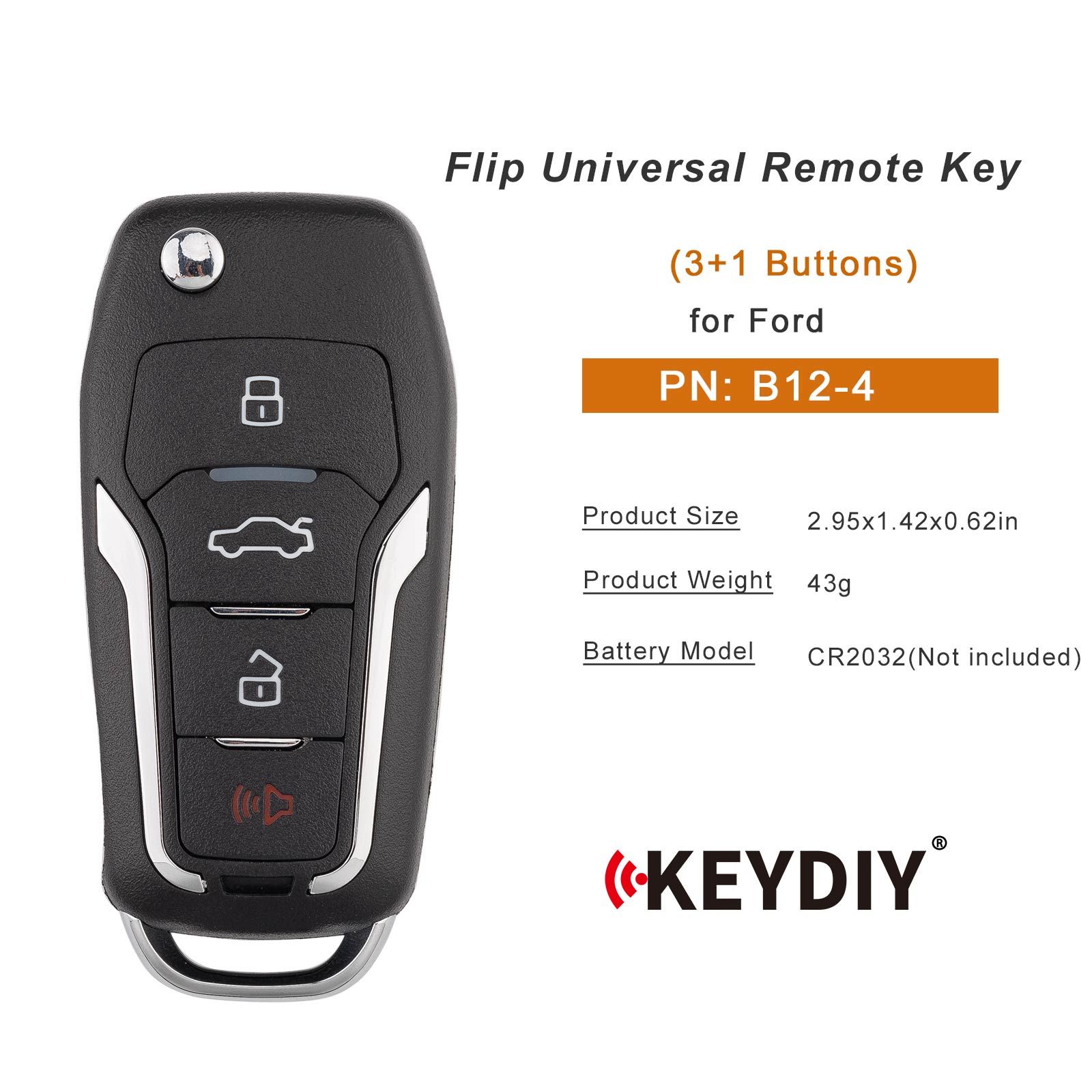 KEYDIY KD B12-4 Flip Universal Remote Key Type 3+1 Buttons for Ford Type 5pcs/lot