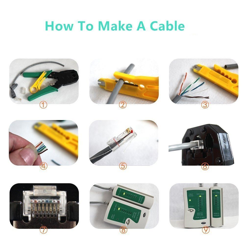 14pcs/set RJ45 RJ11 RJ12 CAT5 CAT5e Portable LAN Network Repair Tool Kit Utp Cable Tester UND Plier Crimp per Plug Clamp PC