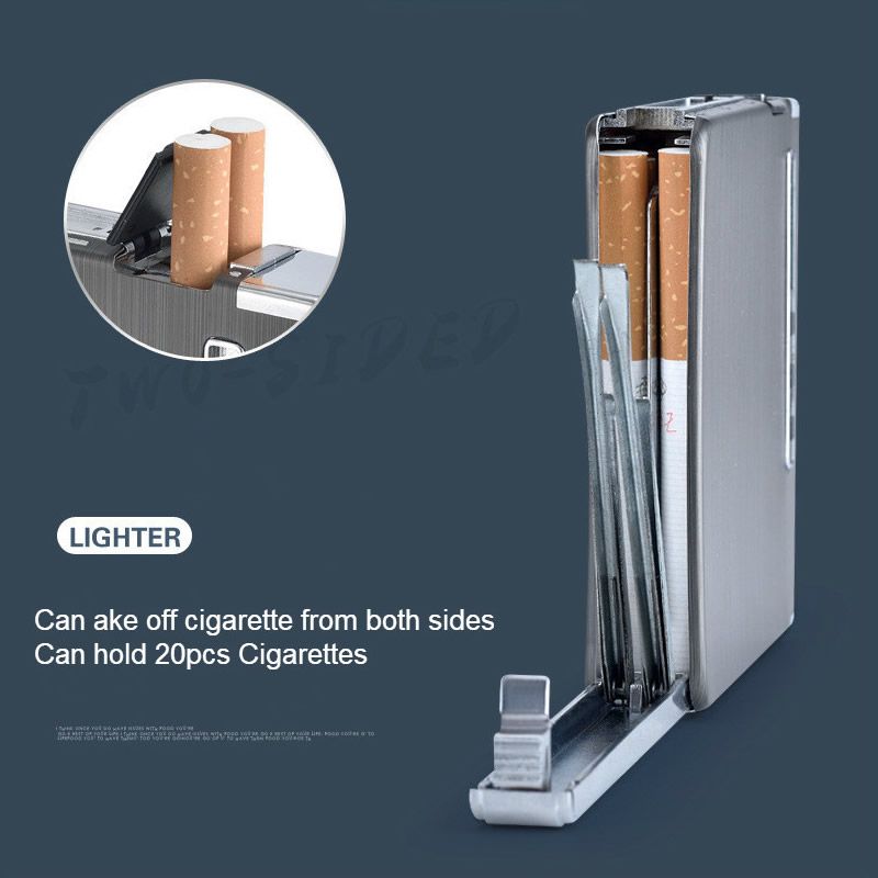 Thin Aluminium Automatic Ejection Metal Cigarette Case with USB Rechargeable Windproof Electric Lighters