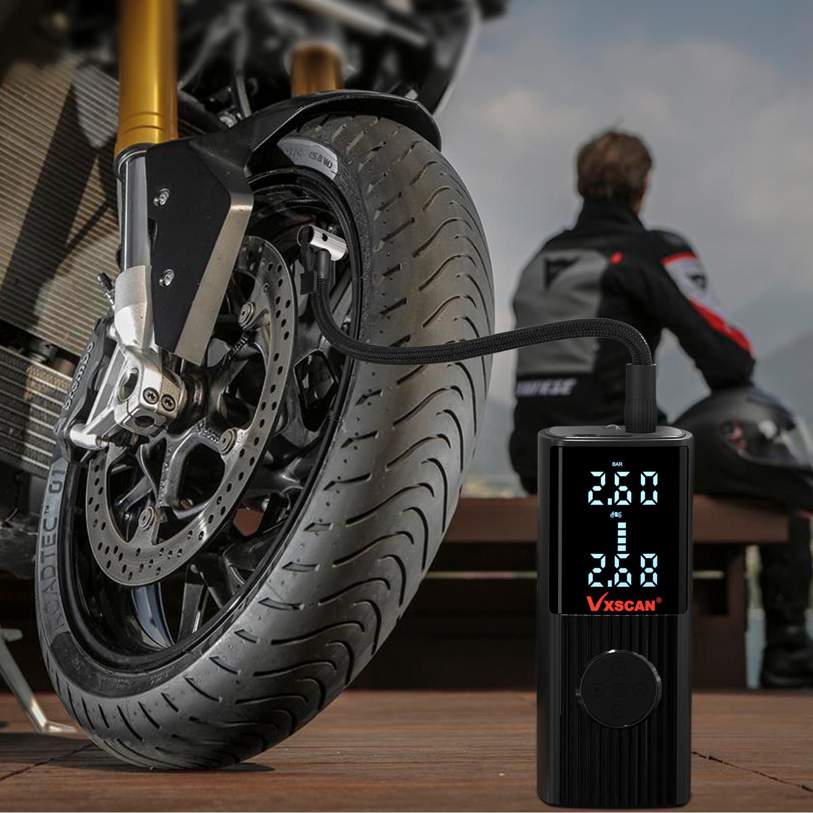 Reifen Inflator Tragbarer Luftkompressor, Drahtlose aufblasbare Pumpe, Luftpumpe passend für Auto Bike Ball Zigarettenanzünder und Stromversorgung 2-1