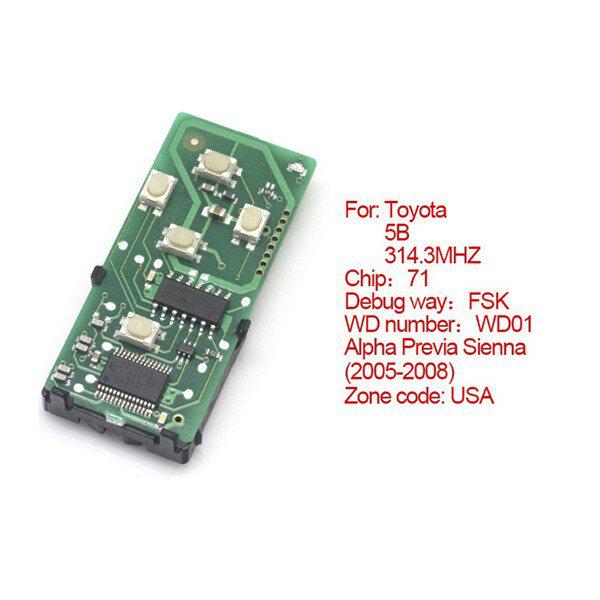 Toyota Smart Card Board 5 Buttons 314.3MHZ Nummer 271451 -6221 -USA