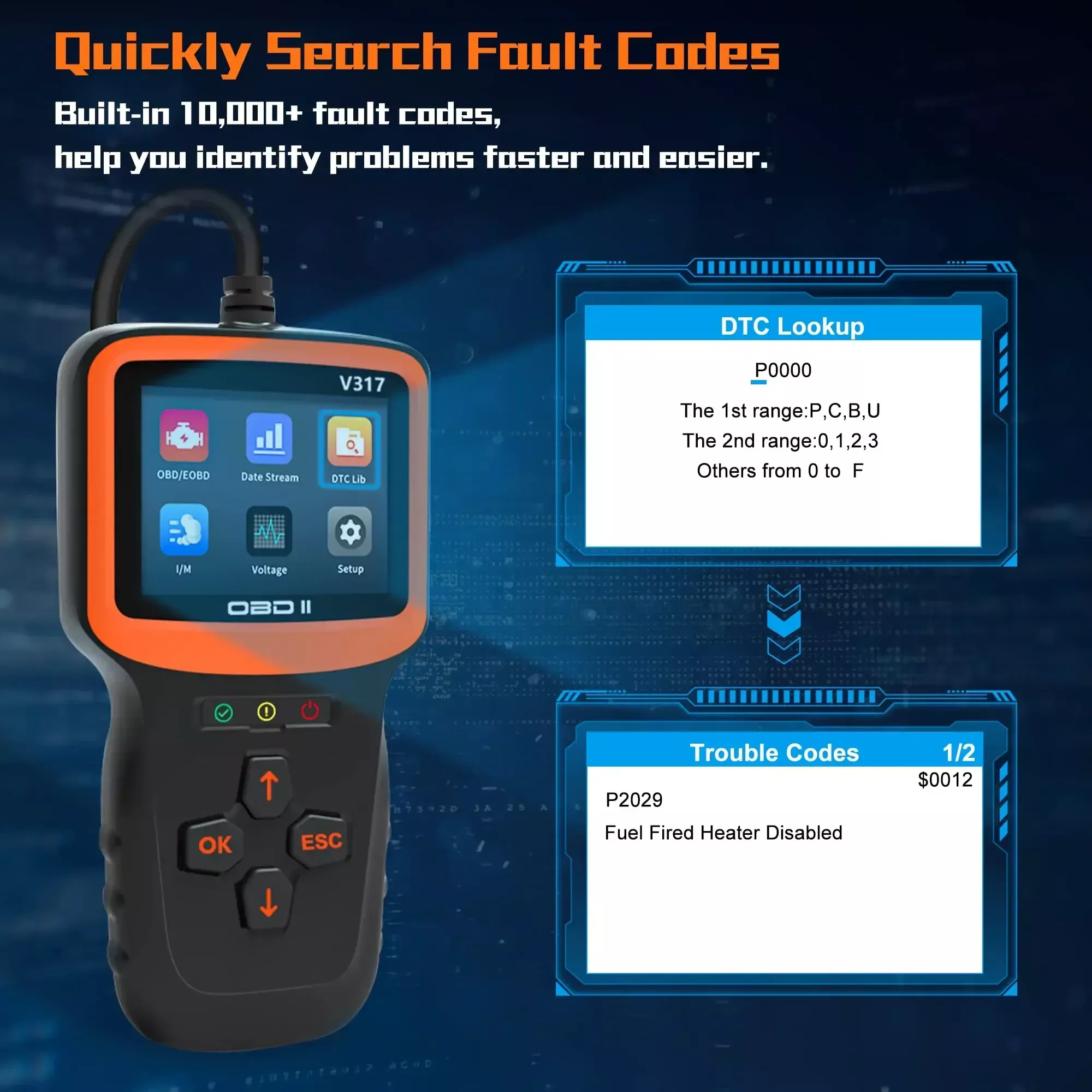 V317 OBD2 Auto Diagnosescanner OBD2 Diagnosescanner OBD2 mit Reset I/M Readiness