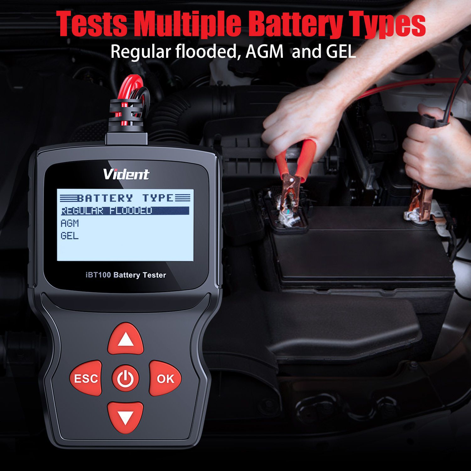 Videont iBT100 12V Battery Analyzer for Flooded, AGM,GEL 100-1100CCA Automotive Tester Diagnostic Tool
