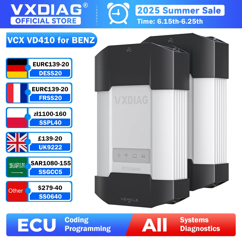 VXDIAG VCX DoIP VD410 for Mercedes Benz C6 Car OBD2 Diagnostic Scanner Dealer Level Diagnostic Tool ECU Coding J2534 Programming