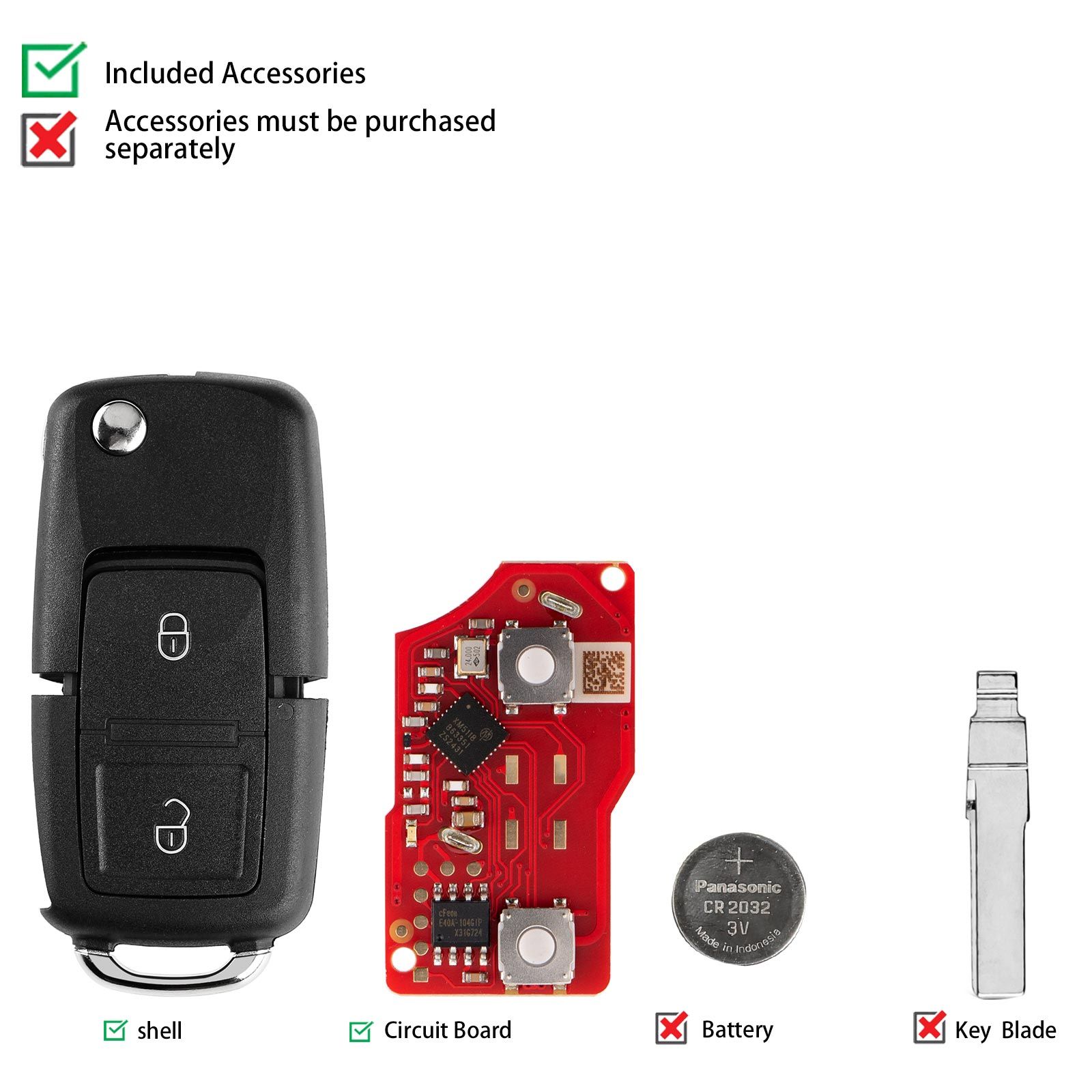 XHORSE XKB528EN B5 Style Two Buttons Folding Key Second Generation Universal Remote 5pcs/lot