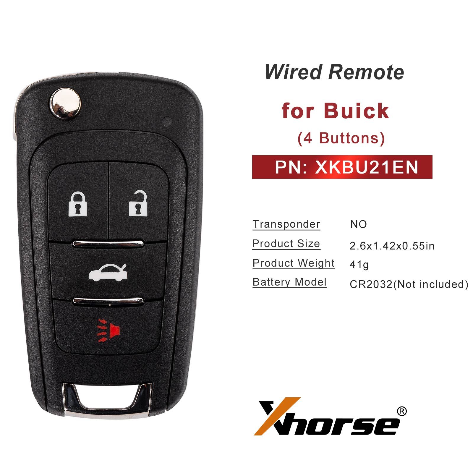 XHORSE XKBU21EN for Buick Models Foldable 4 Buttons Second Generation Wired Remote 5pcs/lot