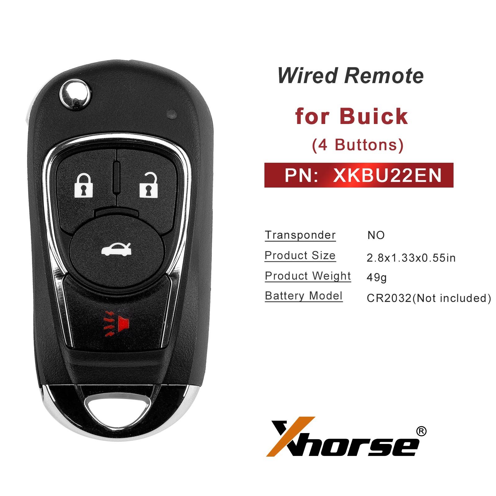 XHORSE XKBU22EN for Buick Model (Foldable 4 Buttons) Second Generation Wired Remote 5pcs/lot