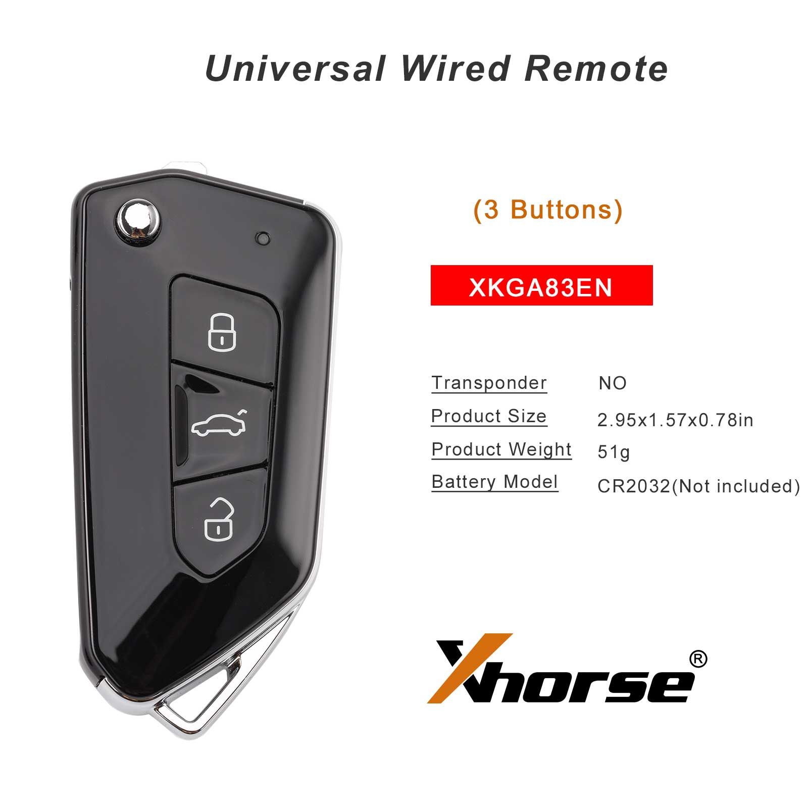 2025 XHORSE XKGA83EN Second Generation All Black Buttons GAO8 Style Universal Wired Remote 5pcs/lot