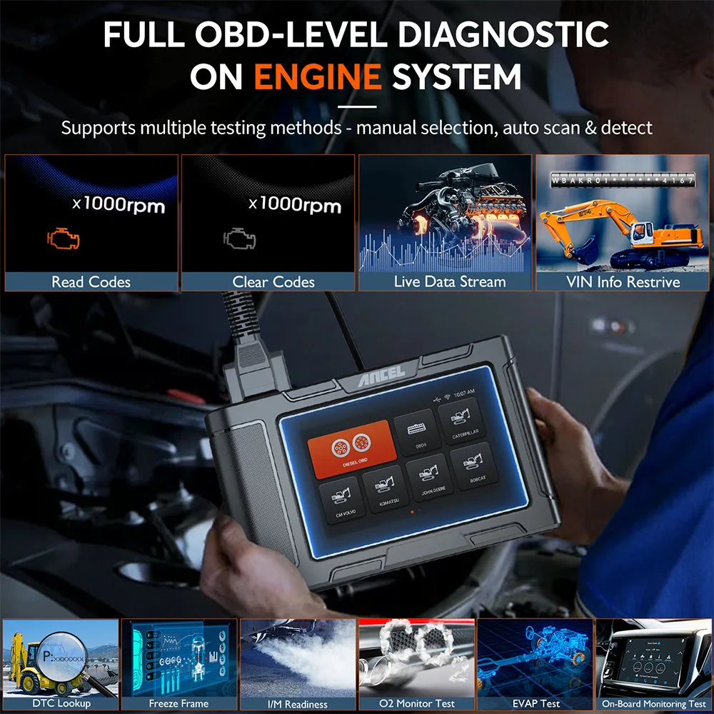 ANCEL HD3600 Baumaschinen-Diagnosegerät – DPF Vollsystem
