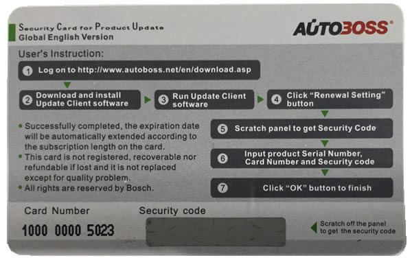Autoboss V30 /V30 Elite Security Card for One Year Online 