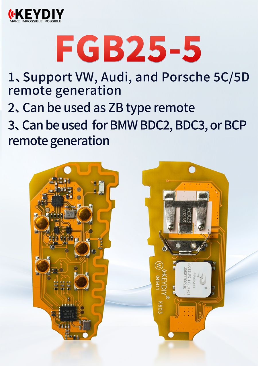 KEYDIY FGB25-5 Leiterplatte mit 3 Tasten/4 Tasten Schlüssel Shell Unterstützung für VW Audi Porsche BMW 5C/5D Remote Generation