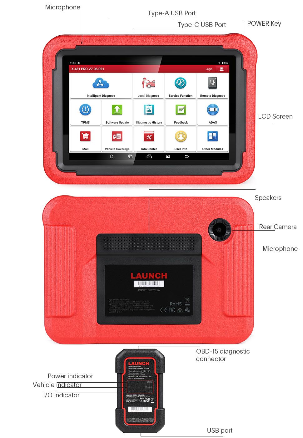 Spezifikationen des Launch X-431 PROS V5.0 Diagnostics Tools