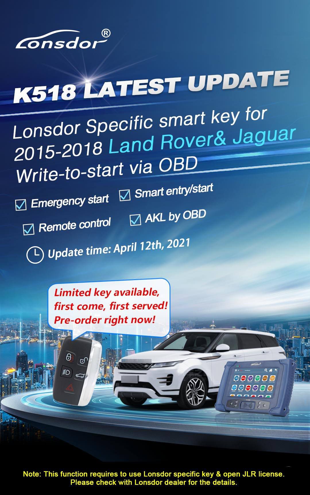 Lonsdor JLR Lizenz 2015-2018 Land Rover Jaguar Write-to-start über OBD