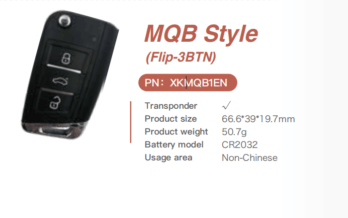 Xhorse VW MQB XKMQB1EN Flip Transponder Taste 3 Tasten