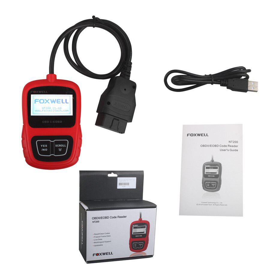 Foxwell CAN OBDII /EOBD Code Reader NT200 Mehrsprachigkeit und Update Free Lifetime