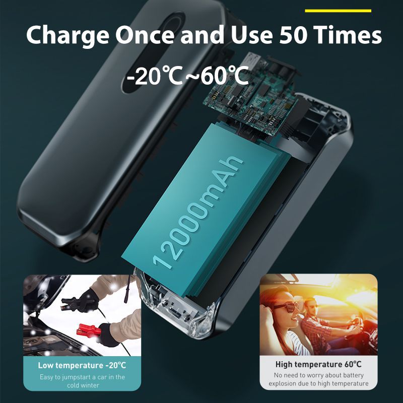 1000A Car Jump Starter Power Bank 12000mAh Portable Battery Station for 3.5L/6L Car Emergency Booster Start Device