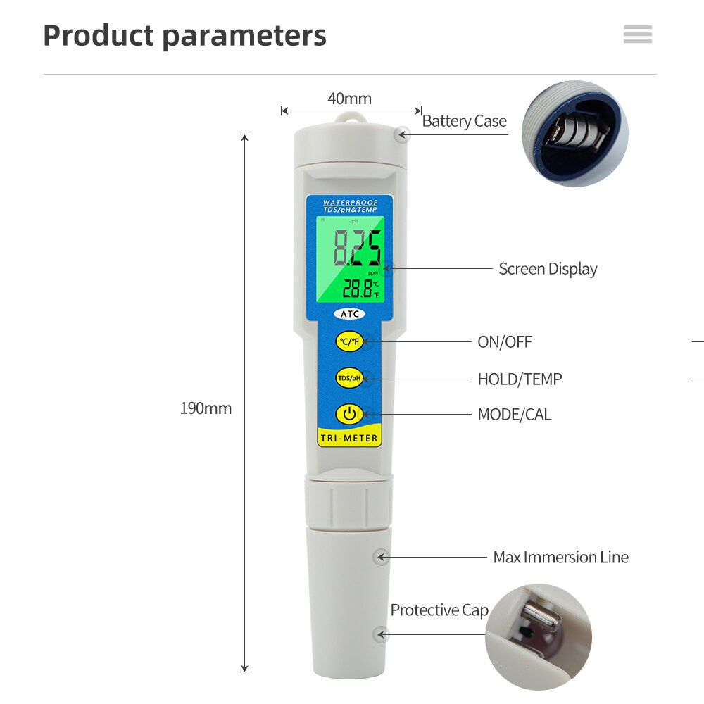 3 in 1 PH/TDS/Temperatur Meter LCD Anzeige 0.01 ATC Wasser Qualität Acidometer für Trinkwasser Aquarien PH Tester