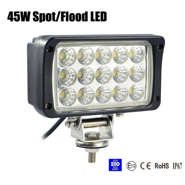 45W Spot /Flood LED Work Light OffRoad Jeep Boat Truck IP67 12V 24V Weiß