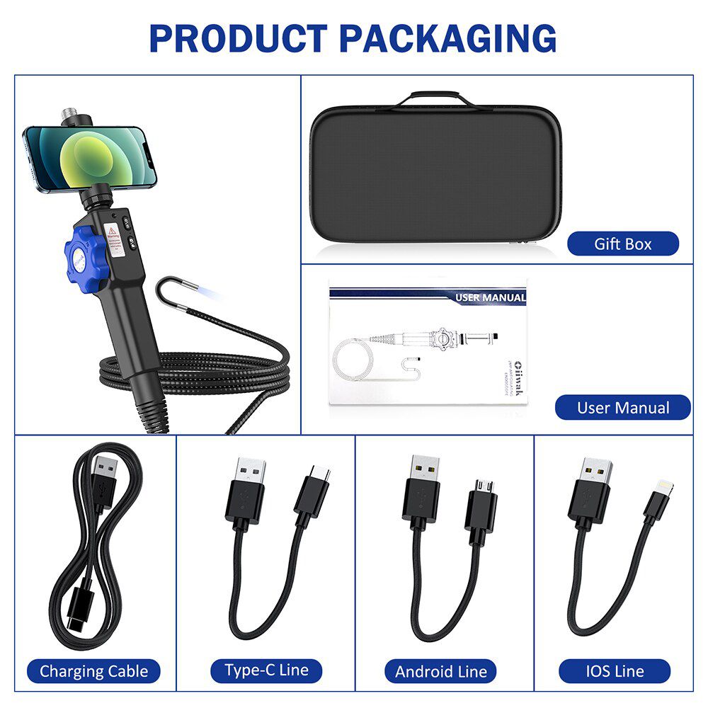 8.5MM Car Endoscope Kamera 180 Degree Steering Industrial Endoscope Inspection Camera for Car 8 LED für iPhone Android PC