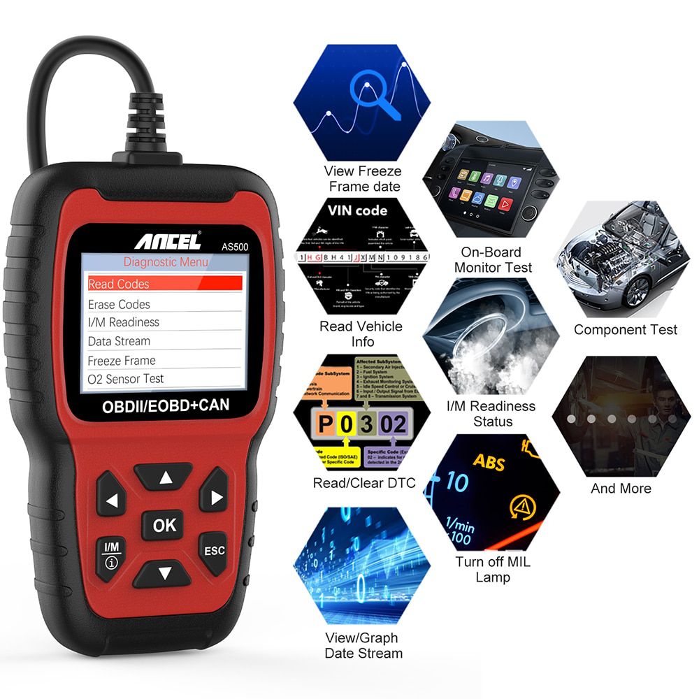 ANCEL AS500 OBD2 Automotive Scanner Professional Code Reader Auto Diagnose Tool Check Engine Mehrsprachige Multibrand Diagnose