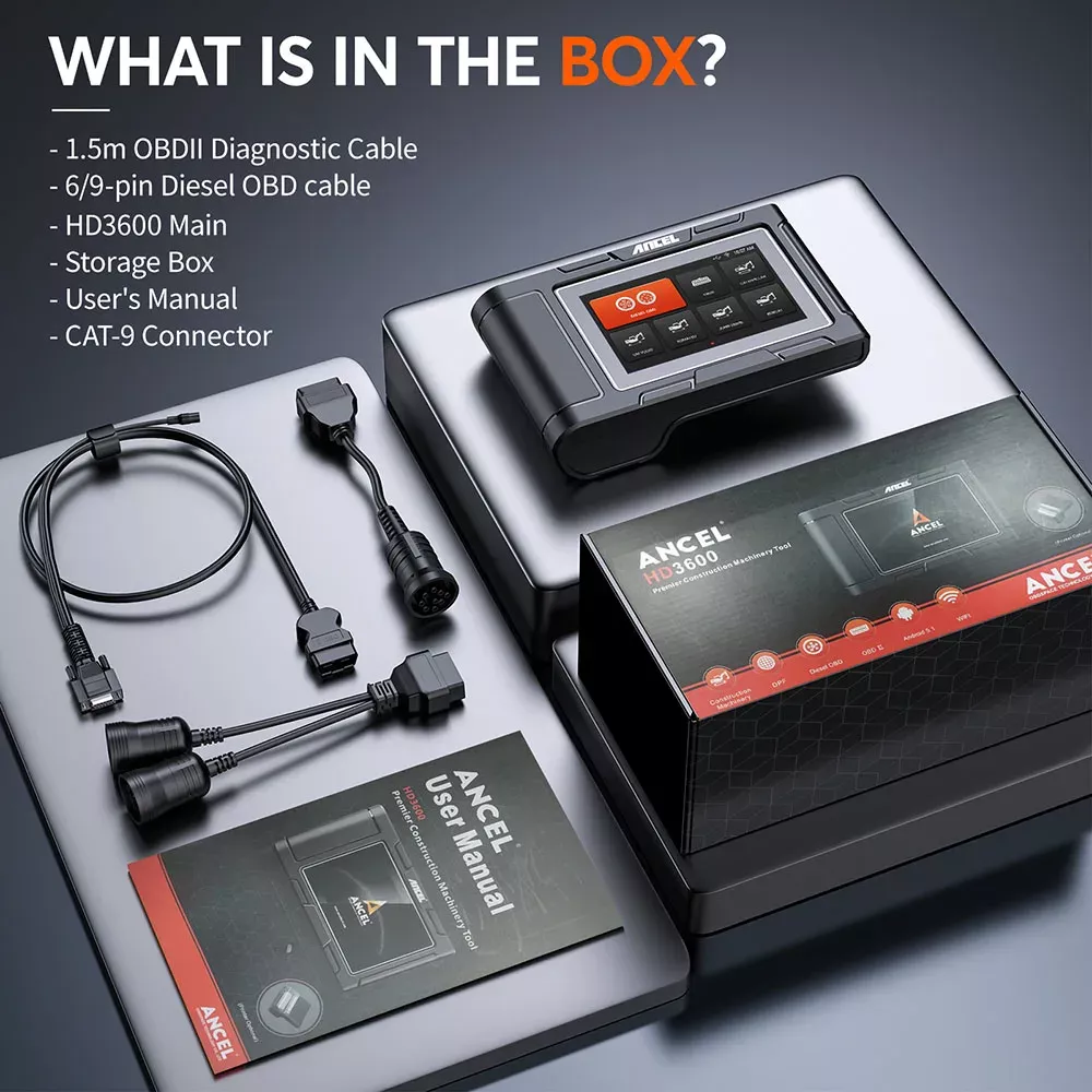ANCEL HD3600 Construction Machinery Scan Tool D-P-F Full System Heavy Duty Truck Scanner Tools for Caterpillar/Komatsu/Volvo