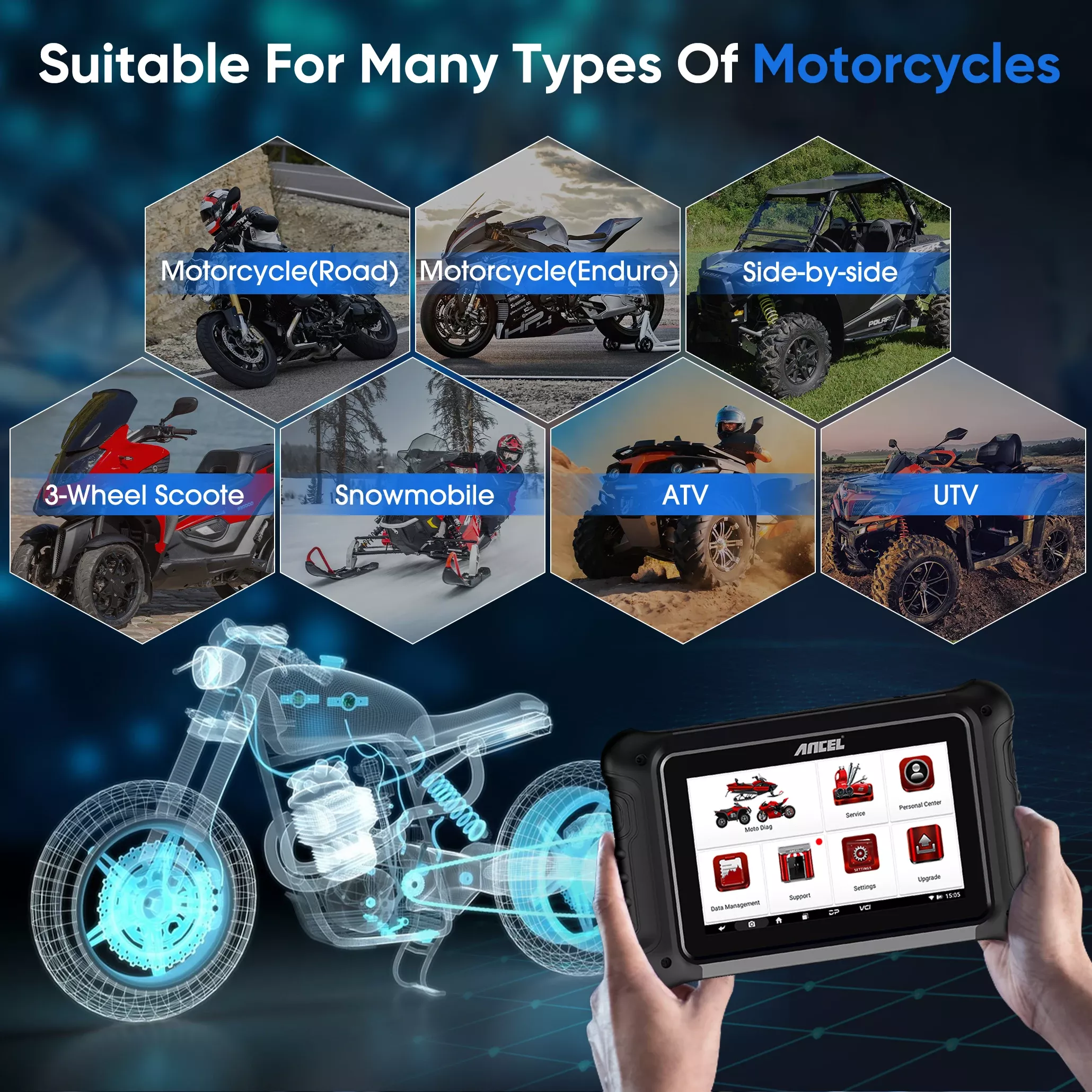 ANCEL MT700 OBD2 Motorrad Scanner Vollsystem Diagnose Werkzeug Öl Rest ABS Blutung ECU Coding Aktiv Test für Motorrad