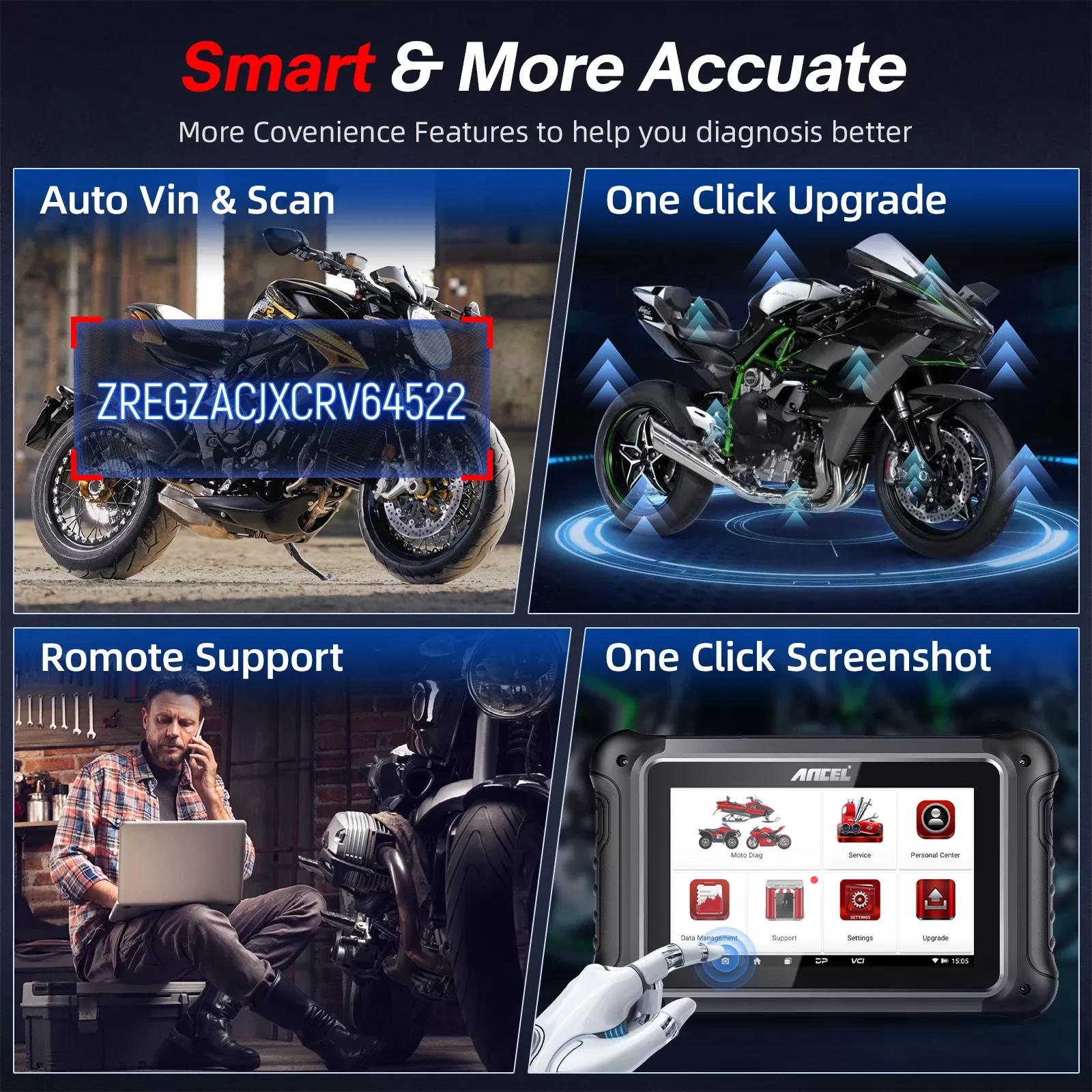 ANCEL MT700 OBD2 Motorrad Scanner Vollsystem Diagnose Werkzeug Öl Rest ABS Blutung ECU Coding Aktiv Test für Motorrad