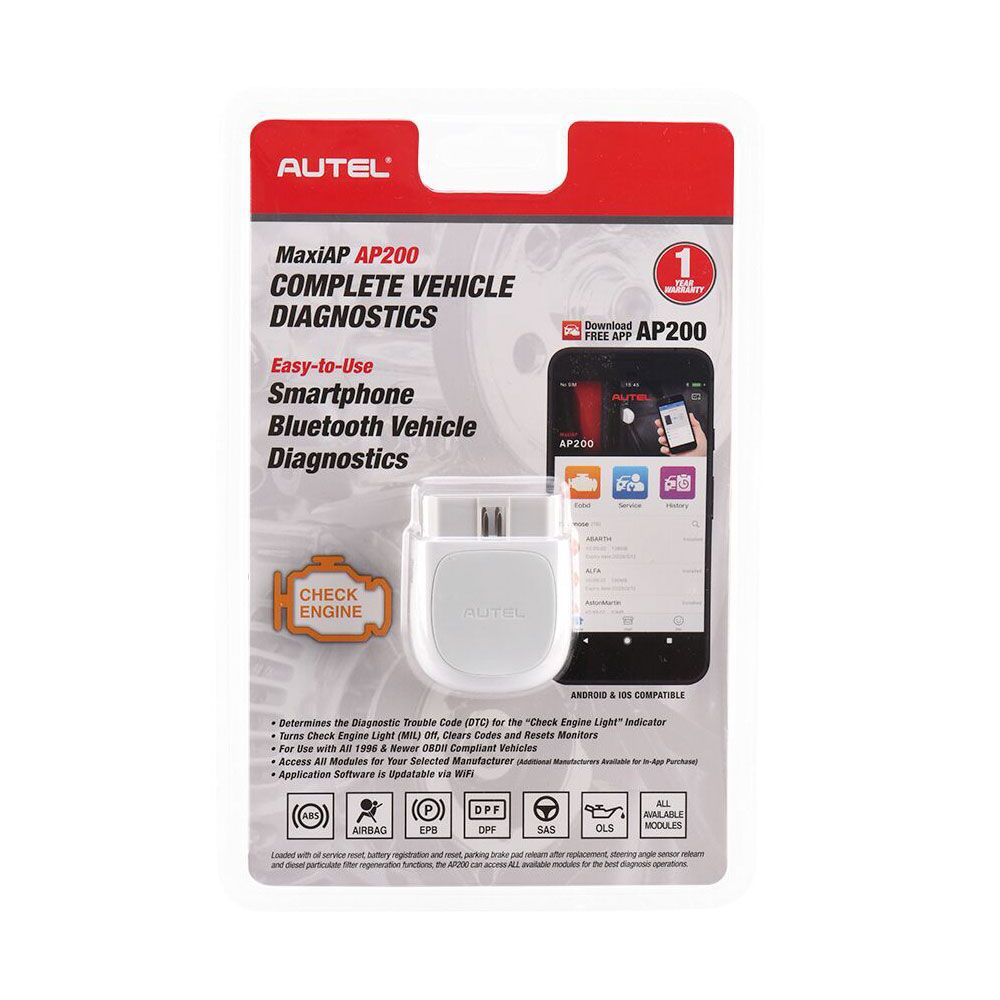 Autel MaxiAP AP200 Bluetooth OBD2 Code Reader mit Full Systems Diagnoses AutoVIN TPMS IMMO Service for Family DIYers Simplified Edition von MK808