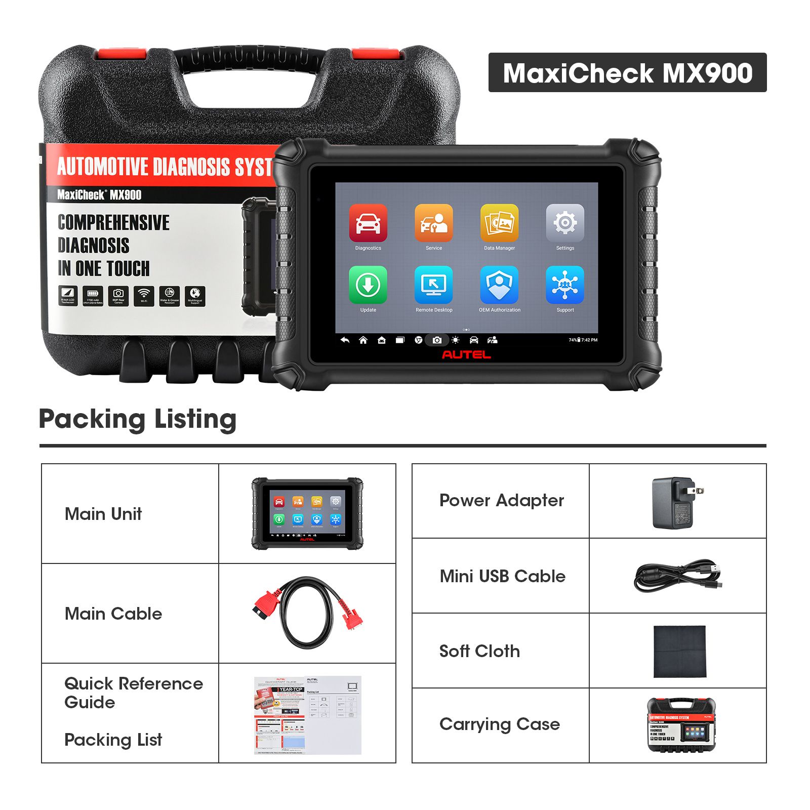 Autel MaxiCheck MX900 OBD2 All System Diagnostic Scanner Bi-Directional Control DoIP/CAN FD Read/Clear Code 40+ Service Upgrade of MK808 MX808