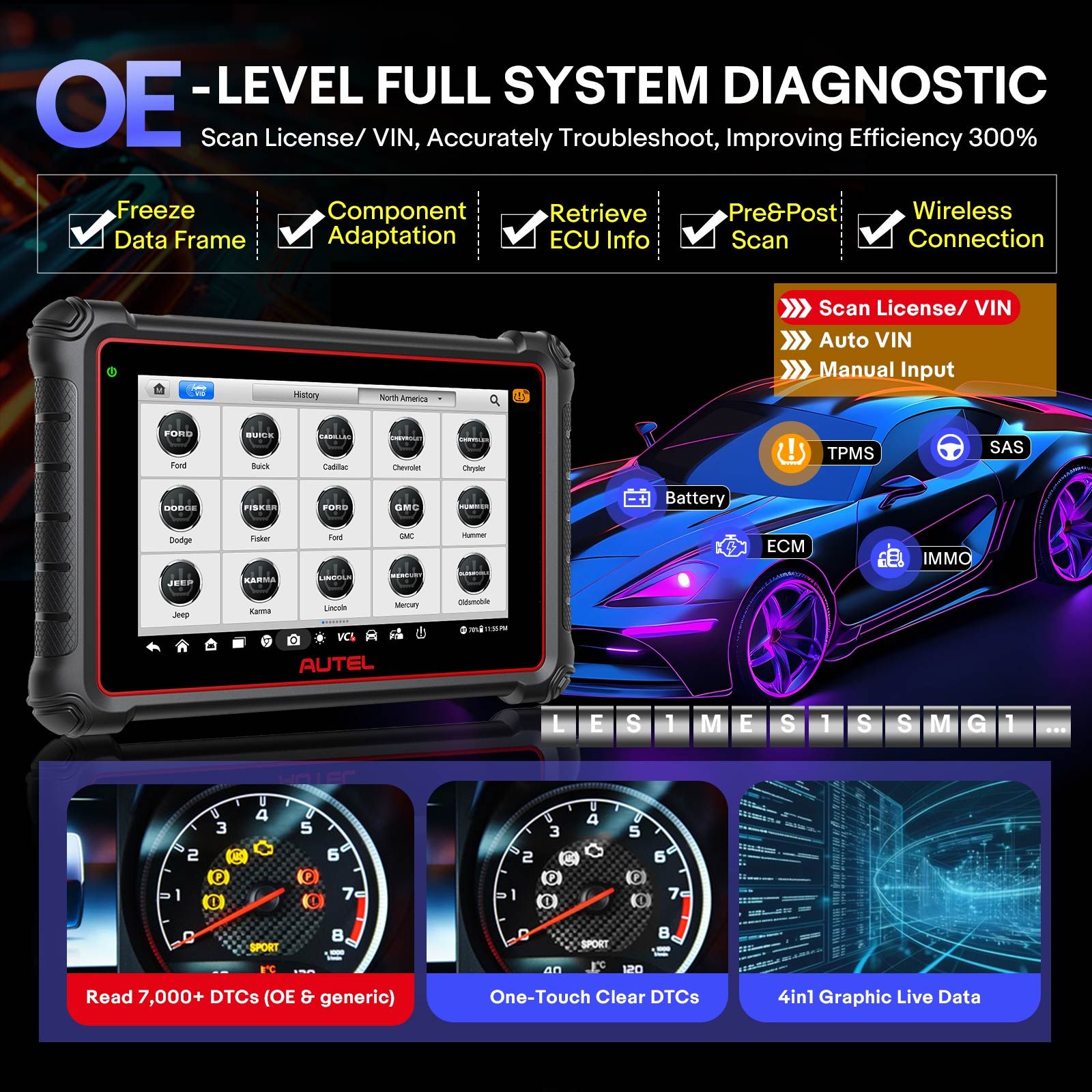 Autel MaxiCOM MK900TS MK900-TS Wireless TPMS Diagnostic Scanner with Android 11 Support DoIP/CAN FD Protocols and 40+ Services Upgraded of MK808TS