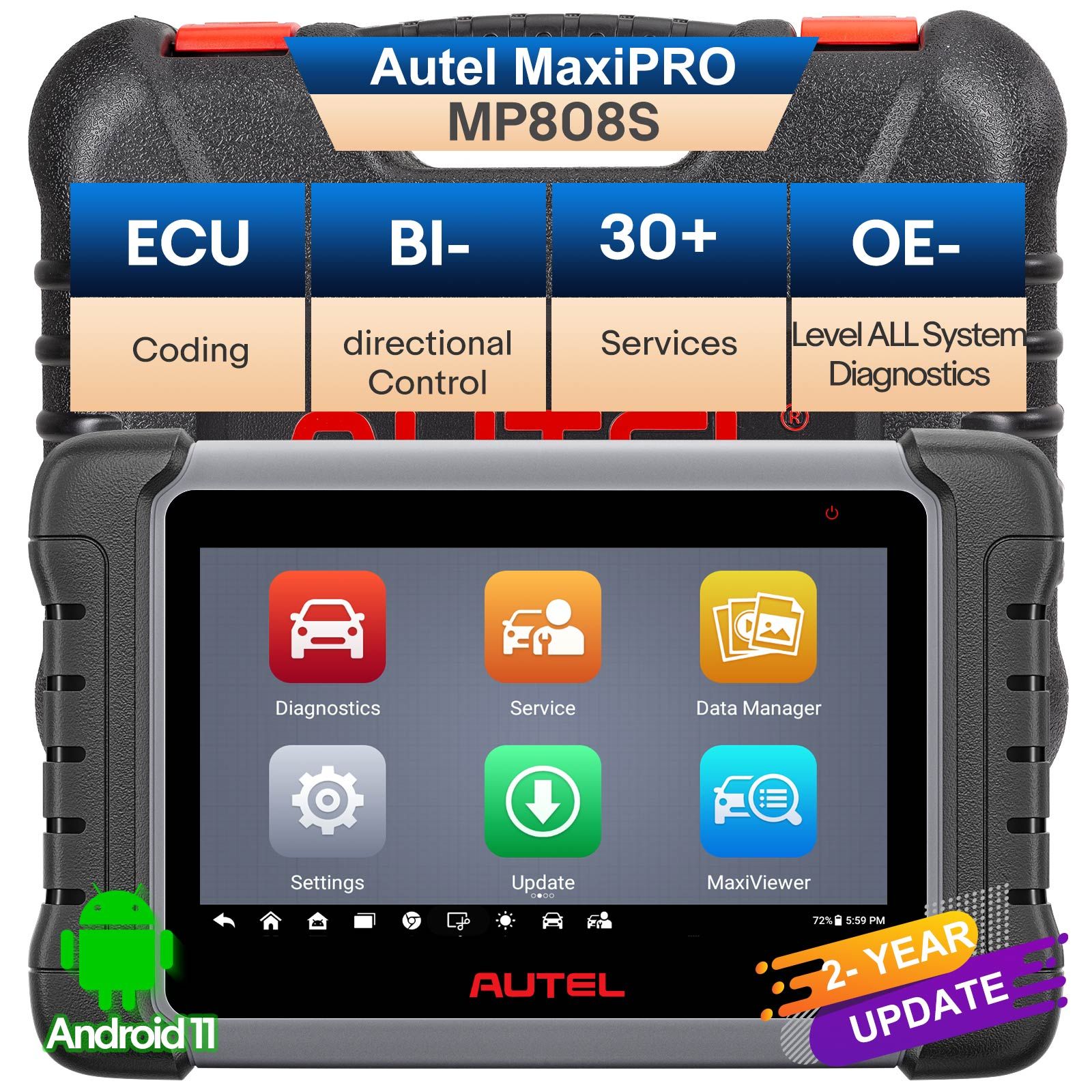 Autel MaxiPRO MP808S Bidirectional Scan Tool with ECU Coding Active Test 30+ Service functions Work with MV105/MV108 upgraded of MP808/ MP808BT/ MK808