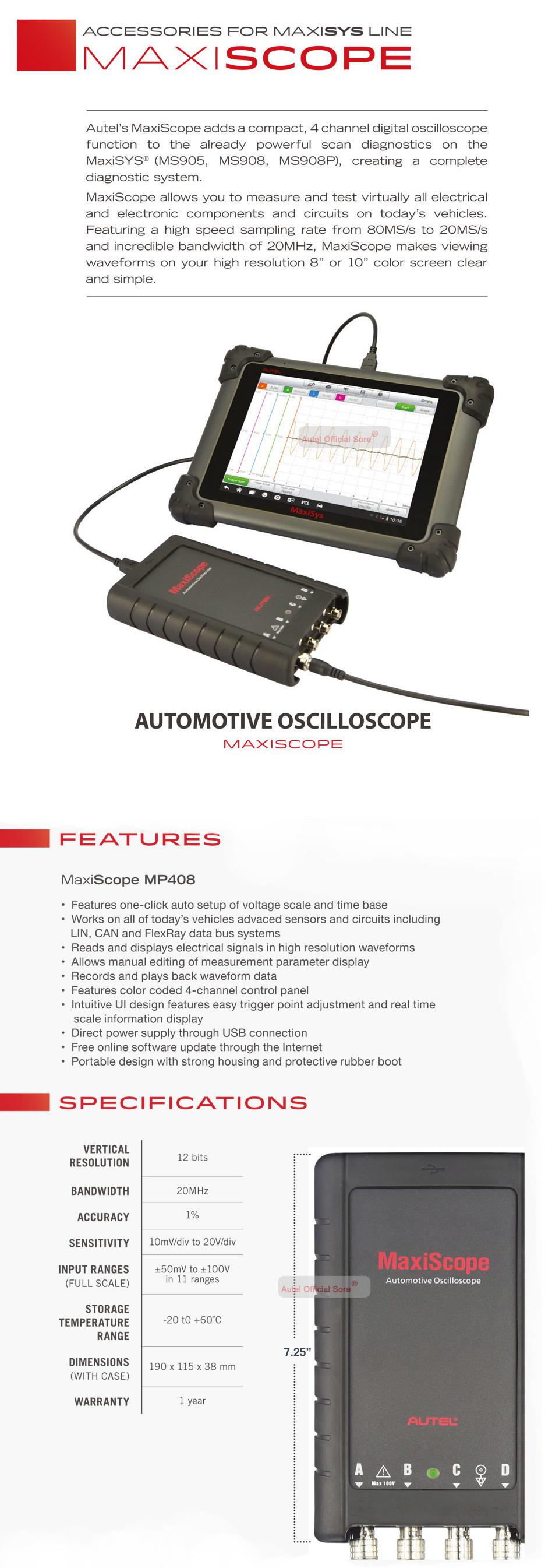 Autel MaxiScope MP408 4 Channel Automotive Oscilloscope Basic Kit