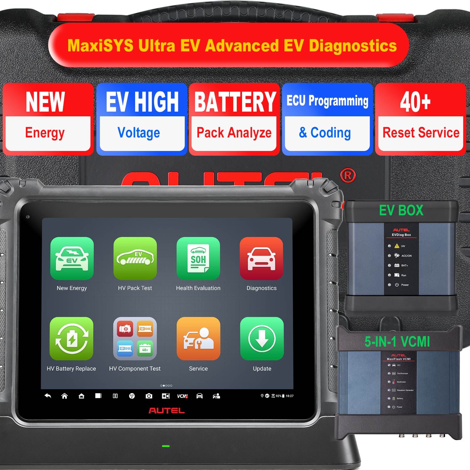 AUTEL MaxiSYS Ultra EV Advanced EV Diagnostics with MaxiFlash VCMI High-voltage System Diagnostics Battery Pack Diagnostics SOC & SOH Analysis