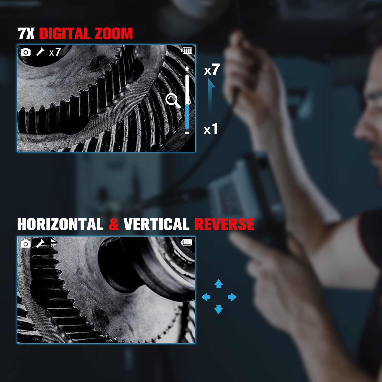 Autel MV480 Industrial Endoscope/Borescope,Dual Lens 8,5mm Inspection Camera with 7X Zoom,2MP,a Waterproof Cable,for Car/Wall