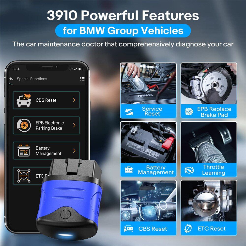 AUTOPHIX 3910 Bluetooth OBD2 Scanner for BMW/MINI/Rolls Royce Car Diagnostic Scan Tool EPB CBS ETC Battery Check Throttle Learn