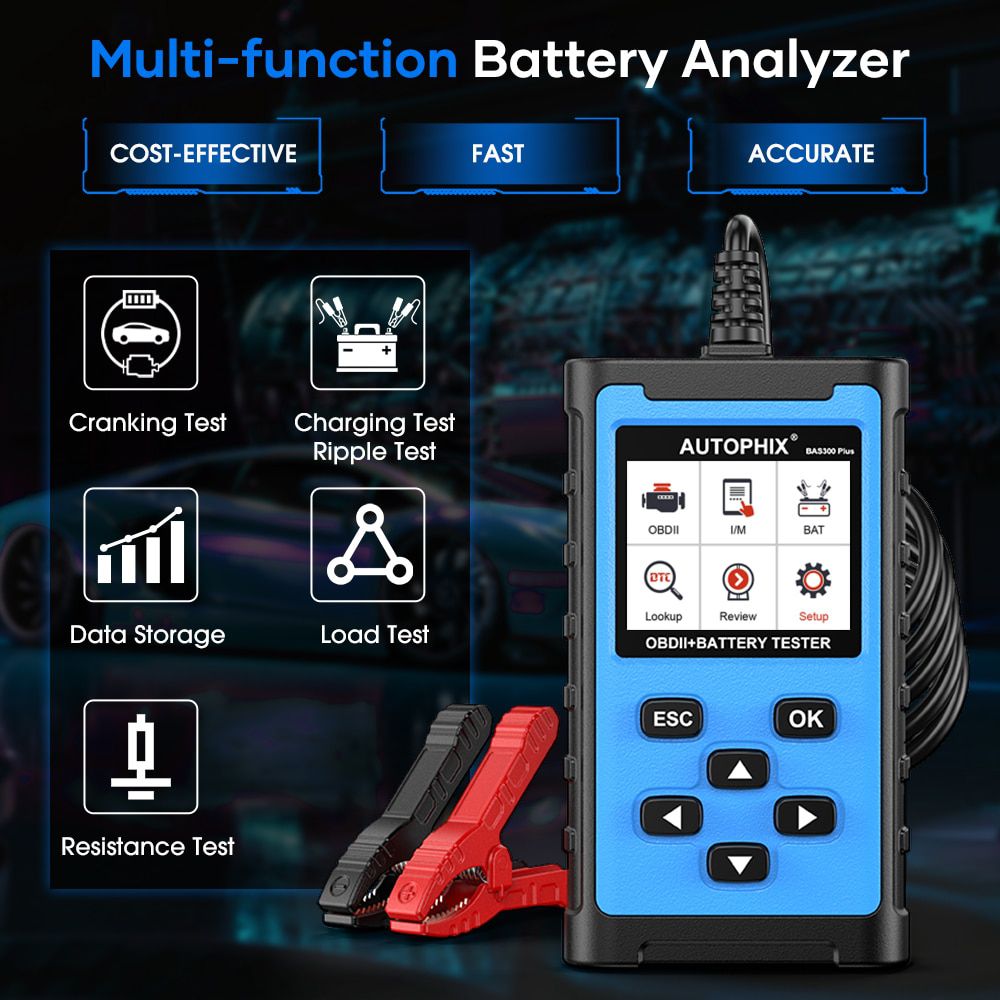 Autophix BAS300 Plus 2-in-1 Automotive Scanner Code Reader OBD 2 Auto Diagnose Tools OBD2 Motor Check 6/12/24V Batterie Tester
