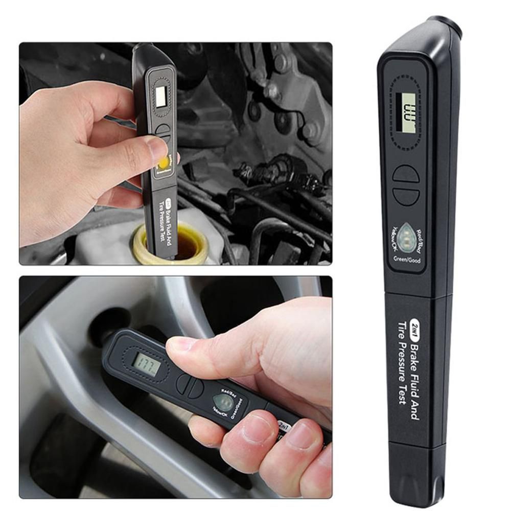 Brake Fluid and Tire Pressure 2 in 1 Tester Brake Fluid Test Pen Pressure Gauge 2 in 1 Digital LCD Screen Detection