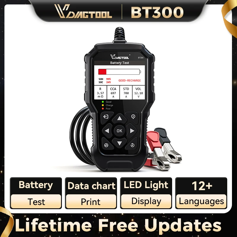 VDIAGTOOL BT300 Auto Batterie Tester Automobil Diagnostik Laden Kurbel Test LED Licht Wellenform Wiedergabe Drucken für 6V 12V Auto