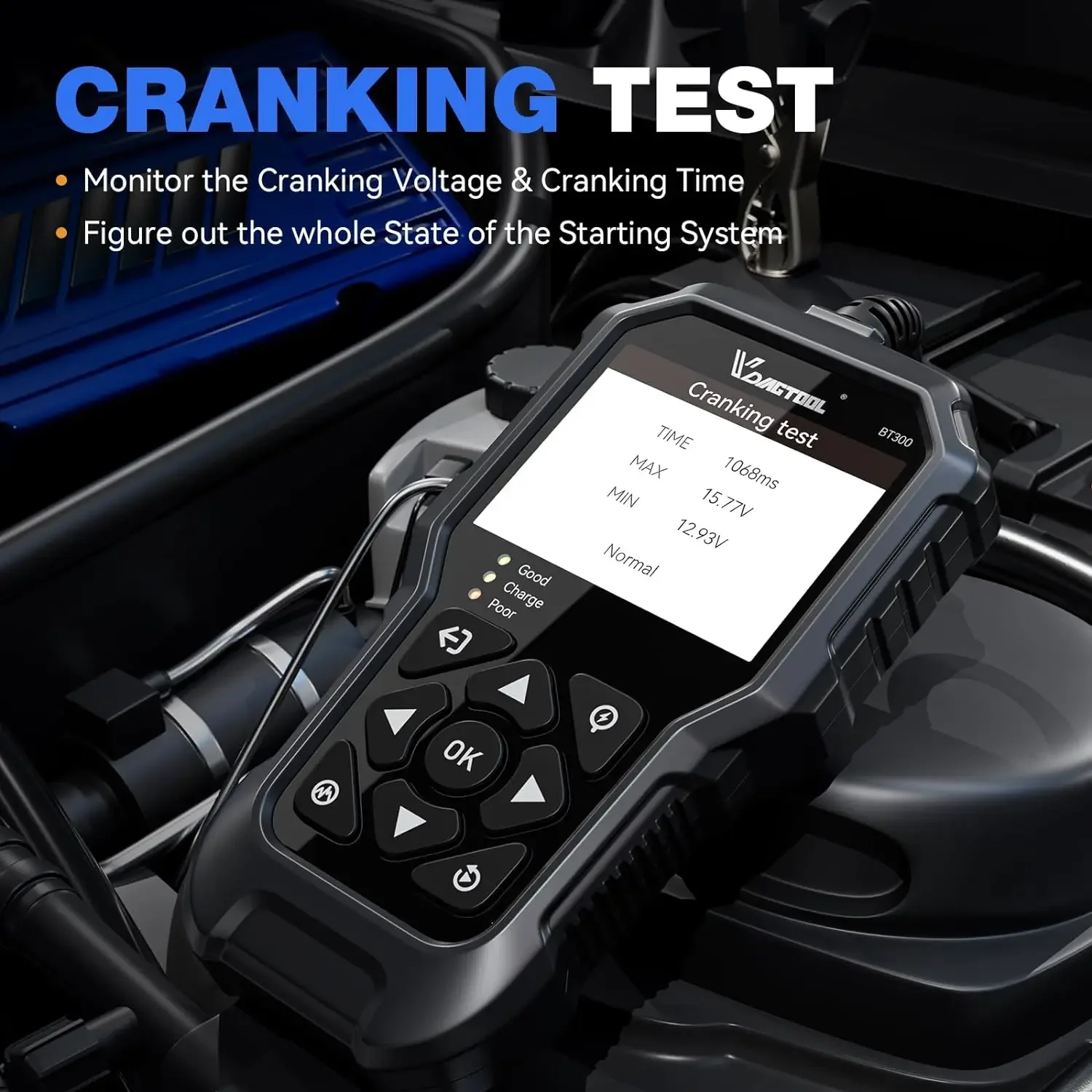 VDIAGTOOL BT300 Auto Batterie Tester Automobil Diagnostik Laden Kurbel Test LED Licht Wellenform Wiedergabe Drucken für 6V 12V Auto