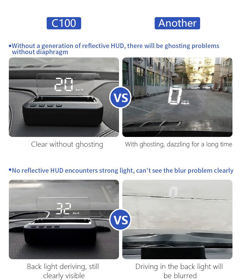 C100 Head Up Display OBD2 HUD Mirror Updated Optional Speed Fuel Consumption Car Speedometer Windshield Projection