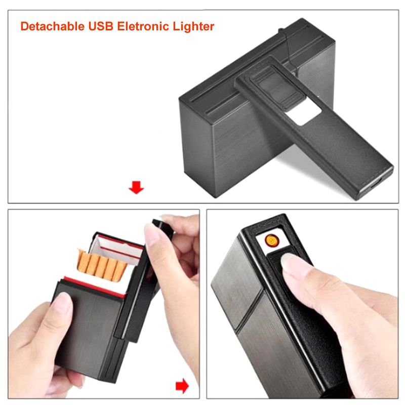 CC035A Brand New Detachable Metal Cigarette Case mit USB Rechargeable Eletronic Lighter