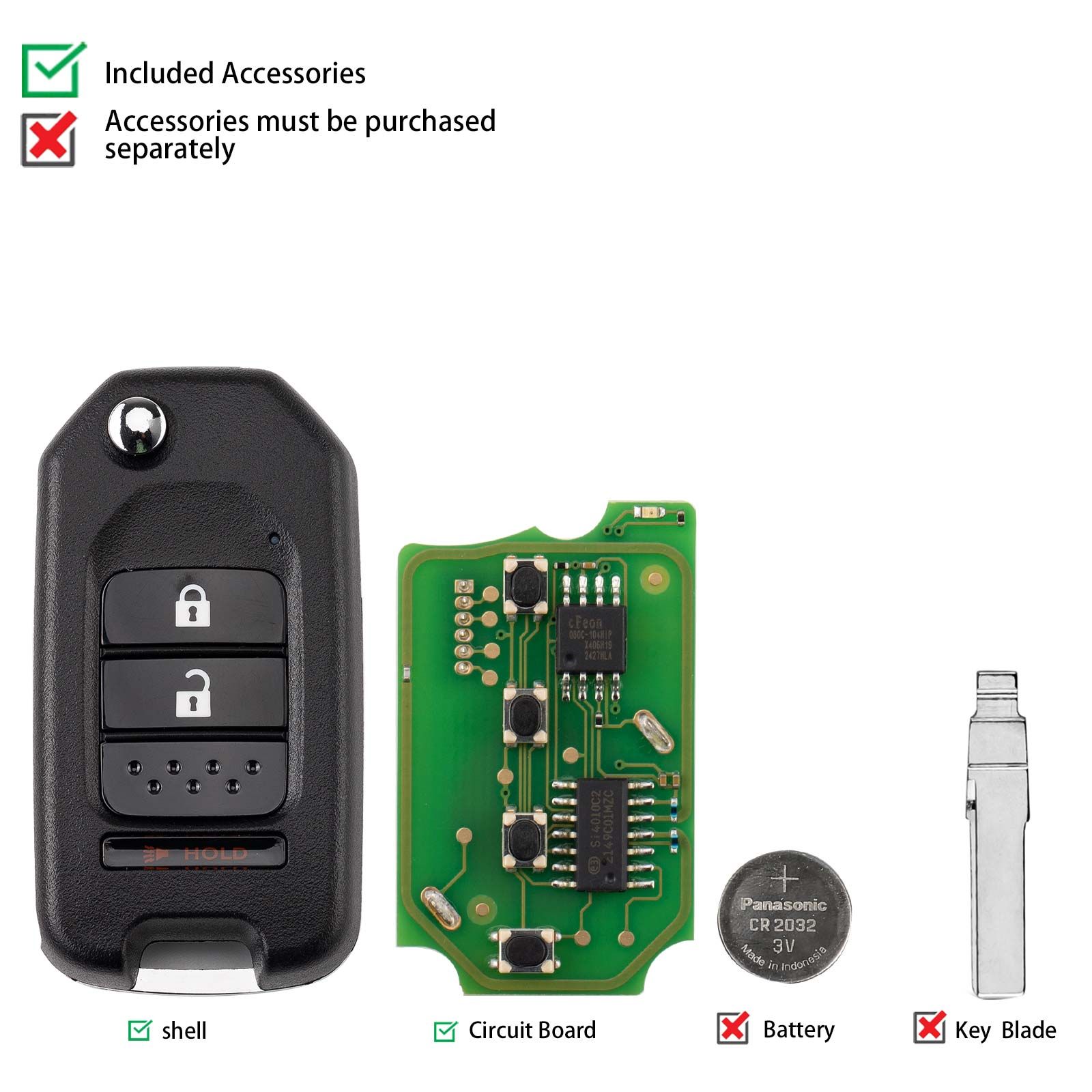 CG A10-2+1 HON.D Style(Flip-2+1BTN) 3 Buttons Wire Remote Used with CGDI K2 Remote Key Programmer 5pcs/lot